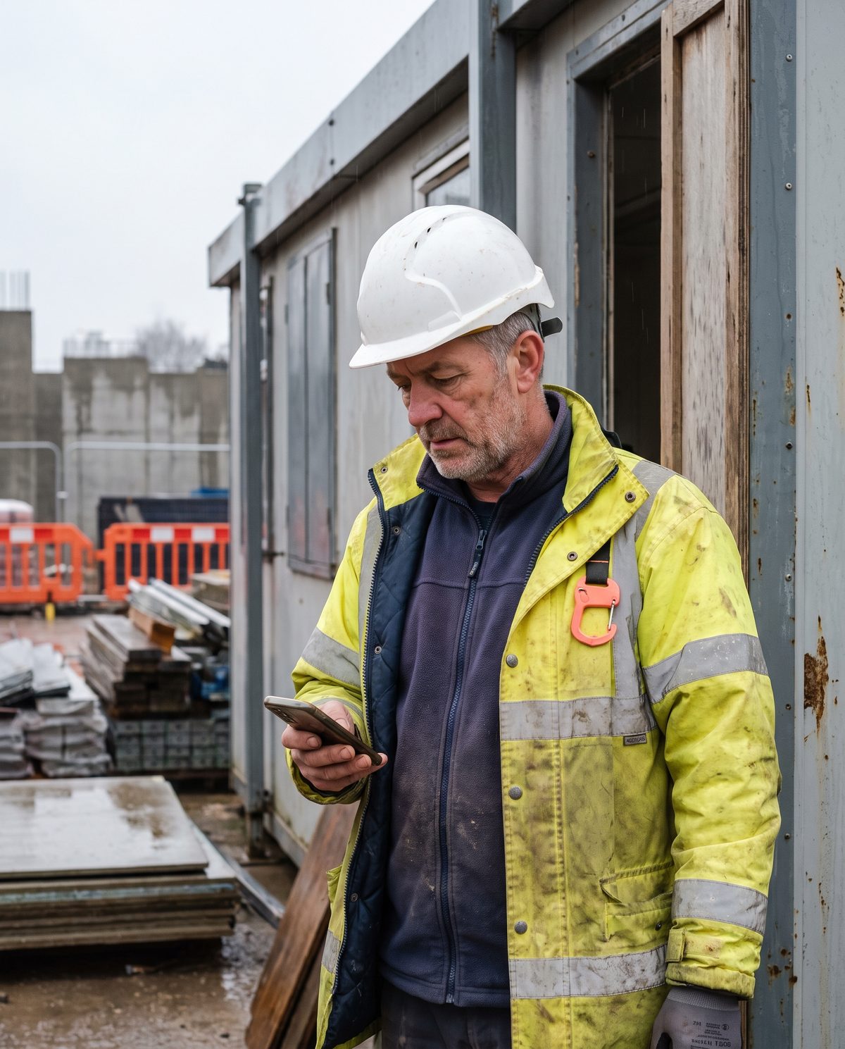 Site supervisor checking his phone